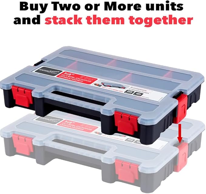 Small Parts Organizer Box – Stackable Hardware Storage Case with 20 Compartments & 12 Dividers – Heavy-Duty Nylon Screw, Drill Bit, Nut & Bolt Organizer for Garage, Toolbox, Workshop