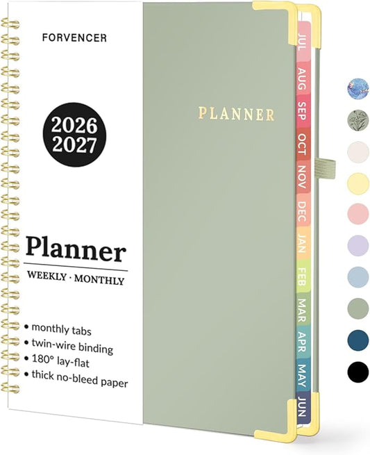 Forvencer Academic Planner 2026-2027, July 2026-June 2027 Weekly & Monthly Hardcover Calendar Planner, 6" X 8", Daily Agenda Book, School Office Notebook College Teacher Student Organizer A5, Green