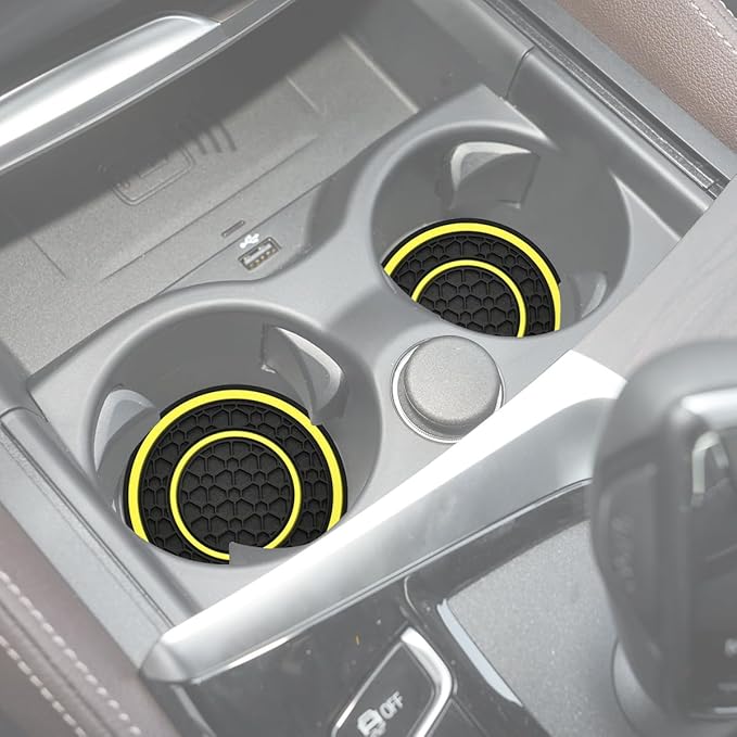 Car Cup Coaster Universal Automotive Waterproof Non-Slip Cup Holders Sift-Proof Spill Holder Car Interior Accessories 4 Pack Black & Yellow