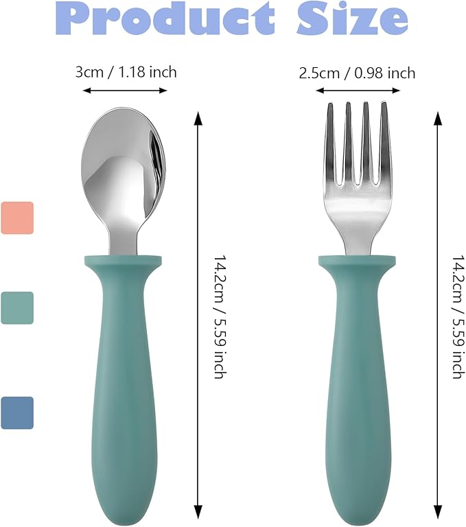 Pimoys 6 Pieces Toddler Utensils, Kids Silverware Set with Plastic Handle Stainless Steel Children Forks and Spoons, Dishwasher Safe