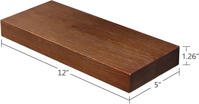 WELLAND Bradley Floating Shelves Handmade Wood Wall Shelf Set of 2, Tudor Oak Wall Mount Shelf (Set of 2, 12 inch)