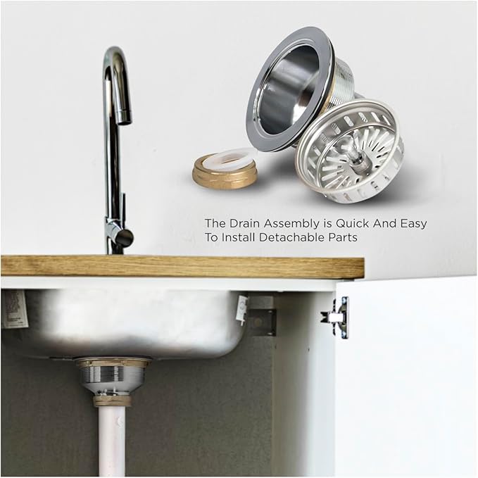Highcraft Heavy Duty Kitchen Sink Drain Assembly 3-1/2 Inch Stainless Steel Strainer Basket & Stopper, Standard Sink Drain