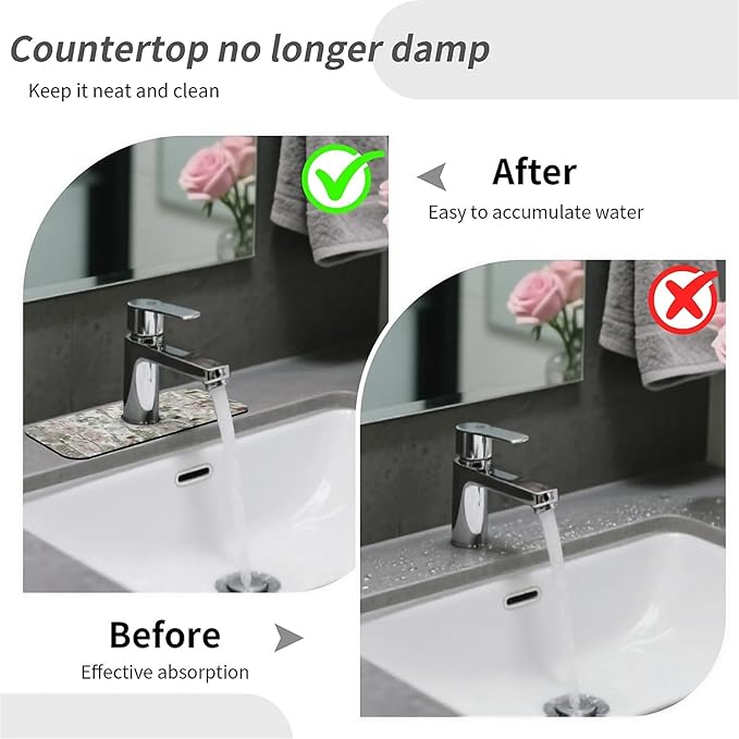 Kitchen Sink Splash Guard，Elegant-forest with flowers Faucet Mat Sink Gadgets-Super Absorbent Fast Drying Mat Drip Catcher for Kitchen, Bathroom,Sink Mat, Dish Drying Mat, Bathroom(15" X 5.5" )