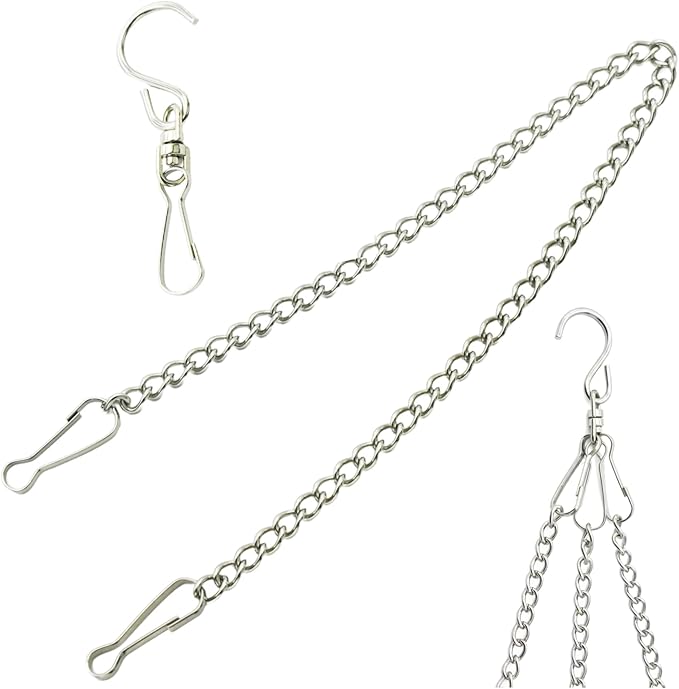 10 Pcs Fine Hanging Chain(1.2mm Dia.) Small Hang Bracket Decorative Replacement Link Chains Hooks for Sign Planter Bird Feeders,16 inch Long Stainless Chains and 5 Pcs Swivel S-Hooks