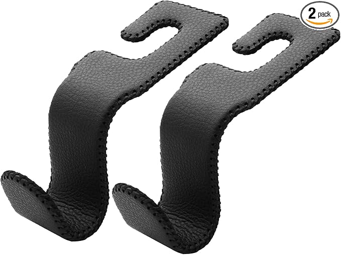 U-Shaped Car Leather Hooks – Car Purse Holder, Headrest Hooks for Car, Back Seat Organizer - Elevate Your Travel Experience!(Black)