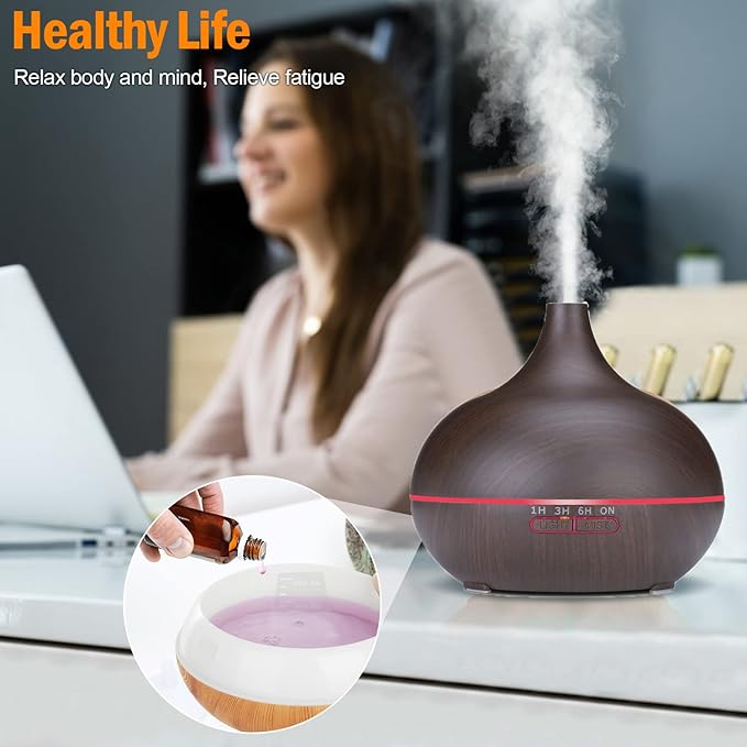 Diffusers for Essential Oils Large Room 550ml Aroma Diffuser for Home, Ultra Quiet Aromatherapy Essential Oil Diffuser, Ultrasonic Cool Mist Humidifier with 7 Light Colors, Timer Setting