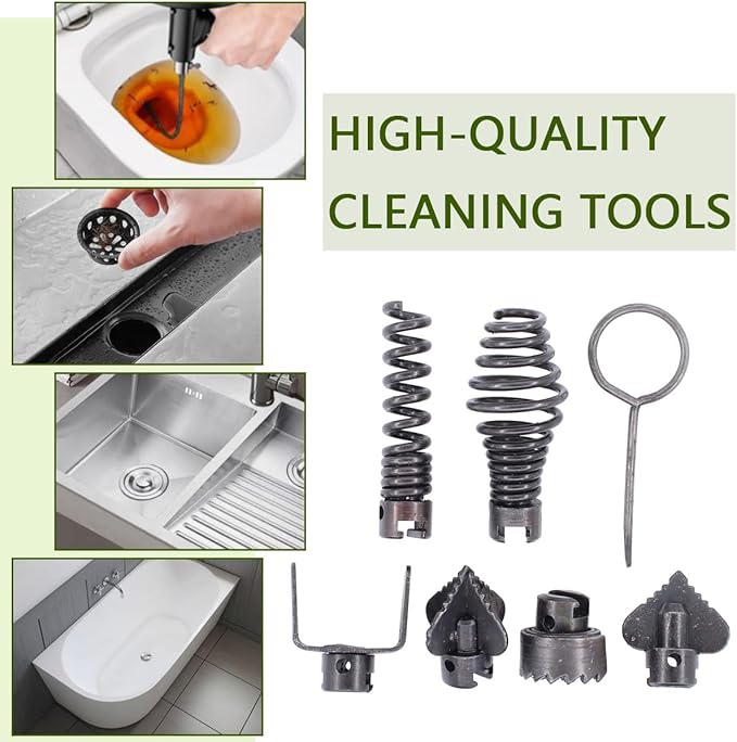 Drain Cleaner Combination Cutter Heads Set,7PCS Drain Snake Drill Attachment 16mm Spring Pipe Dredging Tools Drain Snake Attachment for Pipeline Dredging Machine(Silver)