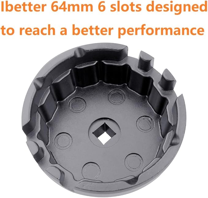 64mm 14 Flute 6 Slots Oil Filter Wrench Tool for Toyota Corolla, Prius, Prius Prime, Prius V, Matrix, CT200h, Scion iM/iQ/xD with 1.8 Liter Engines, Cup Style Oil Filter Cap Removal Socket
