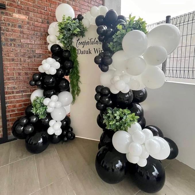 Black and White Balloon Arch Kit, ADOINBY 140Pcs Black and White Durable Latex Balloons 18 12 10 5 Inch Different Size Balloons for Birthday Anniversary Wedding Engagement Graduation Party Decorations