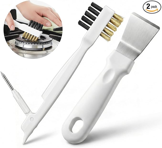 Ymapinc Gas Stove Top Cleaner Set - Kitchen Cleaning Scrub Brush with Cooktop Scraper + Scraper Tool, Household Cleaning Tools & Scrubber for Range Hood Grease Grime