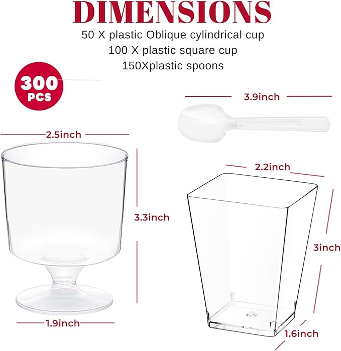 UrbanRoots 300 Pack Clear Plastic Dessert Cups(5 oz),Disposable Parfait Cups For Pudding, Fruit and Ice Cream,Mini Shooter Cups With Spoons For Party,appetizer cups