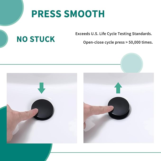 SevenGelok Black Sink Drain with Overflow Pop Up Sink Drain Stopper for Sink Faucet Vessel Vanity Bathroom Sink Drain Strainer with Hair Catcher Anti-Clog Strainer Matte Black, SD30-BK
