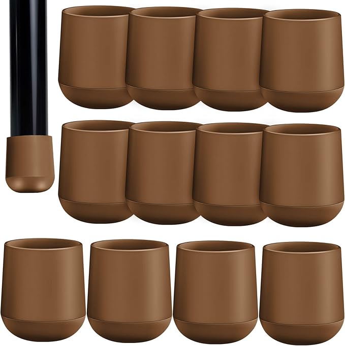 7/8 Inch Folding Chair Leg Caps Heavy-Duty Plastic Chair End Caps Non-marring Furniture Glides Round Hardwood Floor Protectors, Beige (12 Pieces)