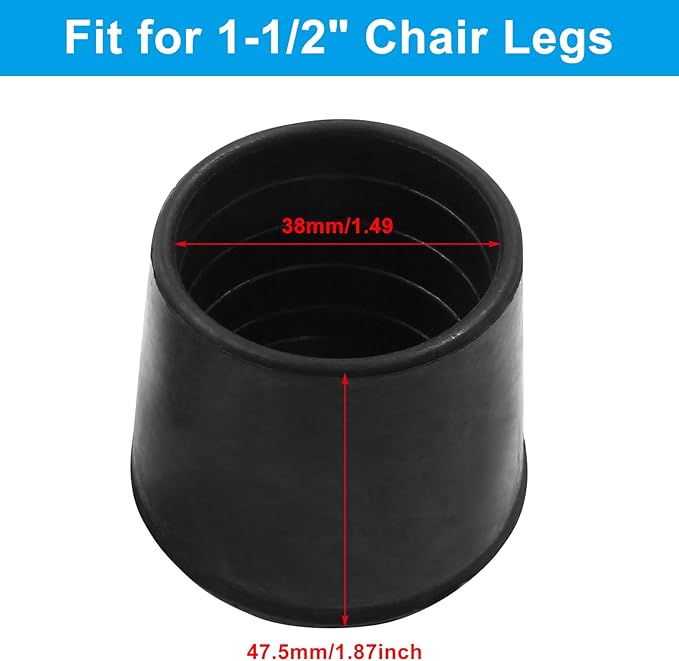 4Pcs 1-1/2 Inch (38mm) Chair Leg Tips Caps, Round Rubber Non-Slip Folding Chair Leg End Caps Black Furniture Table Feet Caps Floor Protector Cover for Hardwood Floors