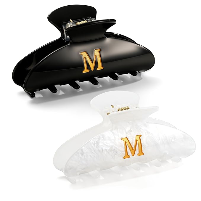 CWJCYTNSN 2 PCS Hair Claw Clips for Women Non-slip Black White Claw Clips for Thick Thin Hair Stylish M Hair Clips Elegant Hair Accessory Girls