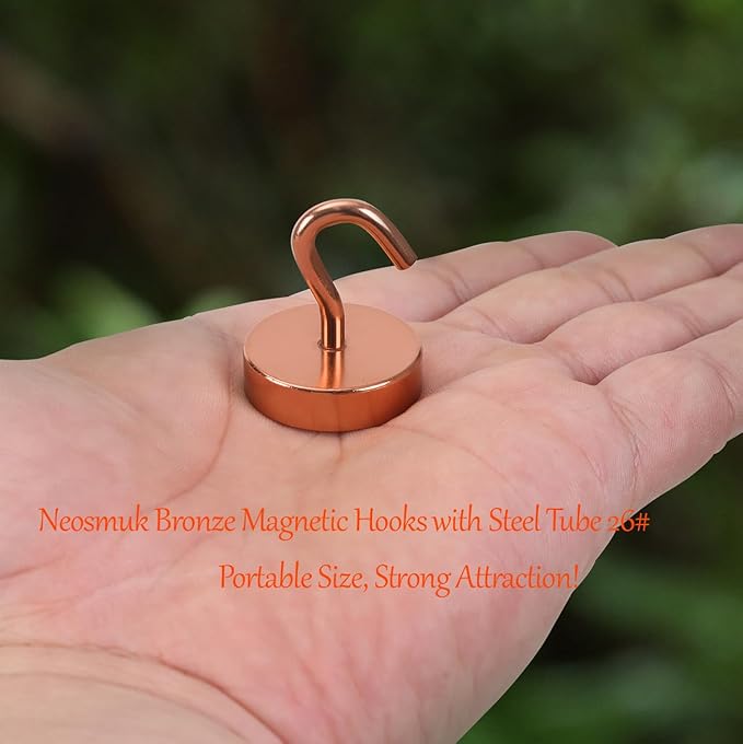 Neosmuk Magnetic Hooks, Cruise Ship Essentials, 80lb+ Heavy Duty Magnetic Hooks for Cruise Cabins, Refrigerator, Grill, Hanging, and Travel | Extra Strong Must-Have Magnet Hook, Bronze
