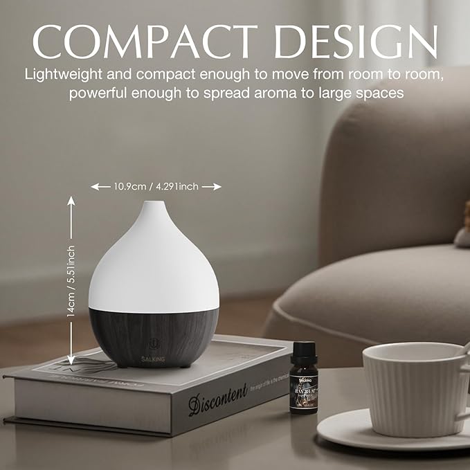 SALKING Essential Oil Diffuser, 100ml Small Aromatherapy Diffuser for Essential Oils, Auto Shut-Off Ultrasonic Diffusers, Cool Mist Humidifier with Warm White Lights, for Office Home (Dark)