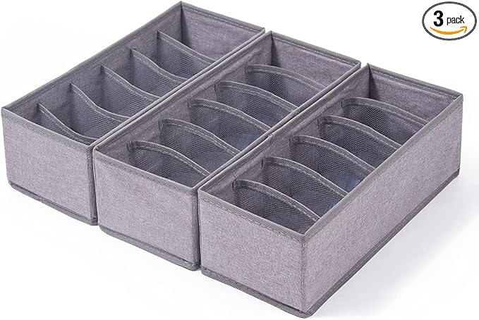 Qozary 3 Pack Sock Underwear Drawer Organizer Dividers, Collapsible Cabinet Closet Storage Boxes for Clothes, Socks, Lingerie, Underwear, Tie, Belt, Baby, Bedroom