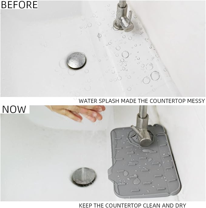 2-Pack Bytelive Silicone Sink Mat, Mini Sink Splash Guard and Soap Sponge Holder for Kitchen Countertop Protect with Self Draining Design (8.3" x 5.7", 2-Pack Gray)