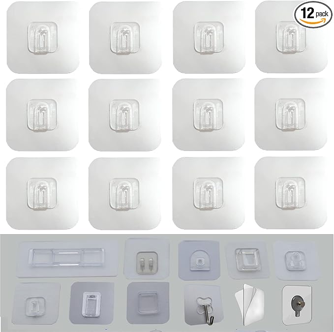 12 PCS Wall Mounted Replacement Sticky Pads for Kitchen Bathroom Shower Caddy Organizer Rack Holder Nail Free Adhesive Hooks (n Shape)