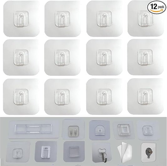 12 PCS Wall Mounted Replacement Sticky Pads for Kitchen Bathroom Shower Caddy Organizer Rack Holder Nail Free Adhesive Hooks (n Shape)