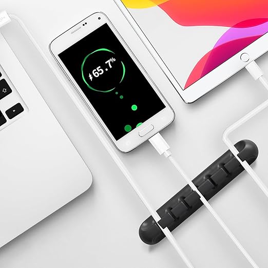 USB Cable Organizer Clips Cord Holder,8 Packs (5-Slots) Black Self Adhesive Desk Cord Cable Management