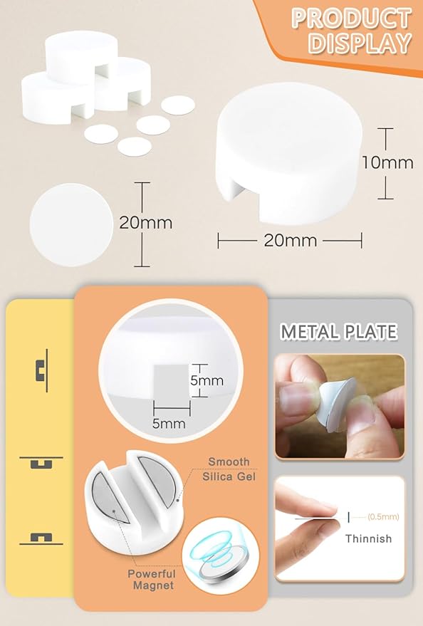 Maveek 5 Sets Magnetic Cable Management Clips with Discs, Adhesive Cable Holder Electrical Wire Clips Cord Organizer for Desktop Wall Kitchen USB LAN Type-c (White)