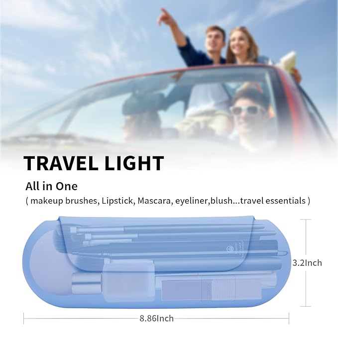 AGIKET Silicone Makeup Brush Holder Travel Cosmetic Bag：Soft Portable Cosmetic Face Brushes Holder with Upgrade Anti-Fall Out Magnetic Closure, Large Travel Makeup Brush Case - Blue