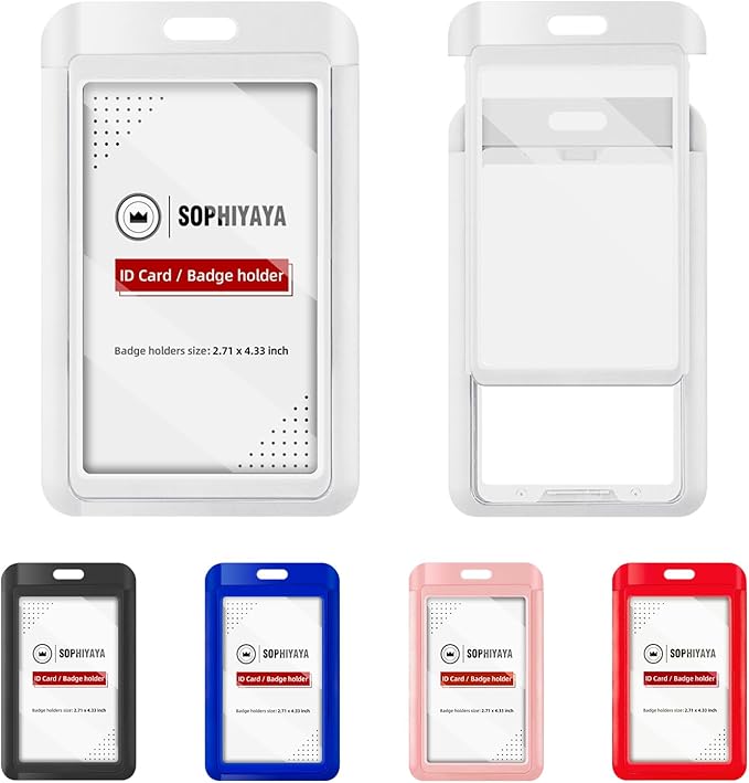 2 Pack Sliding Badge Holder with Double-Sided Windows Key Card Work Badge Sleeve for Office School Factory Teacher Student (White)