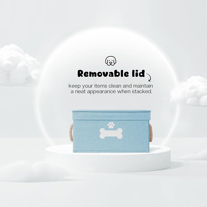 Dog Toy Basket with Lid, Dog Basket for Toys, Dogs Toy Box with Cotton Rope Handles, Collapsible Storage Bins for Pet Toys, Dogs Storage Organizer, Blue