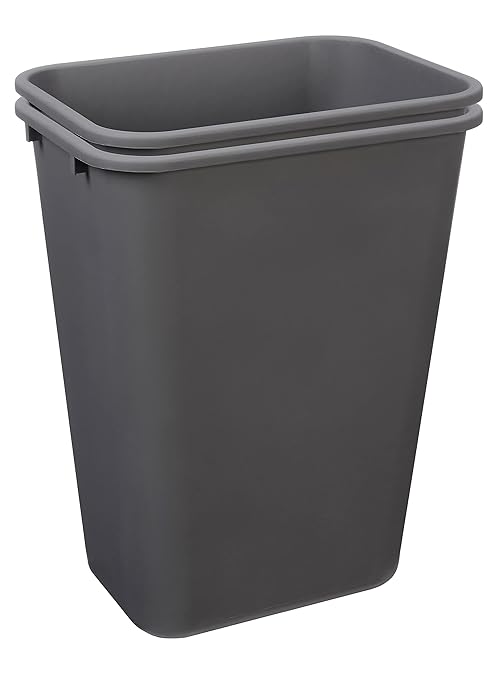 Amazon Basics Rectangular Commercial Office Wastebasket, Easy to Clean, 10 Gallon, Grey, 2-Pack