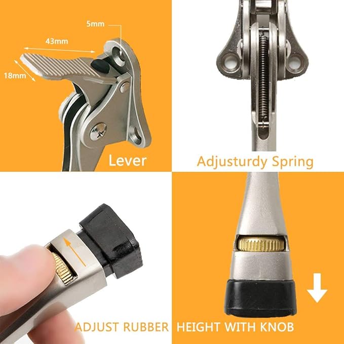 Gotega Door Stopper, 1 Packs Kickdown Door Stop with One Touch Adjustable Height and Rubber Tip 4 Inches, Heavy Duty Door Stops, Door Holder, Bottom of Door - Satin Nickel