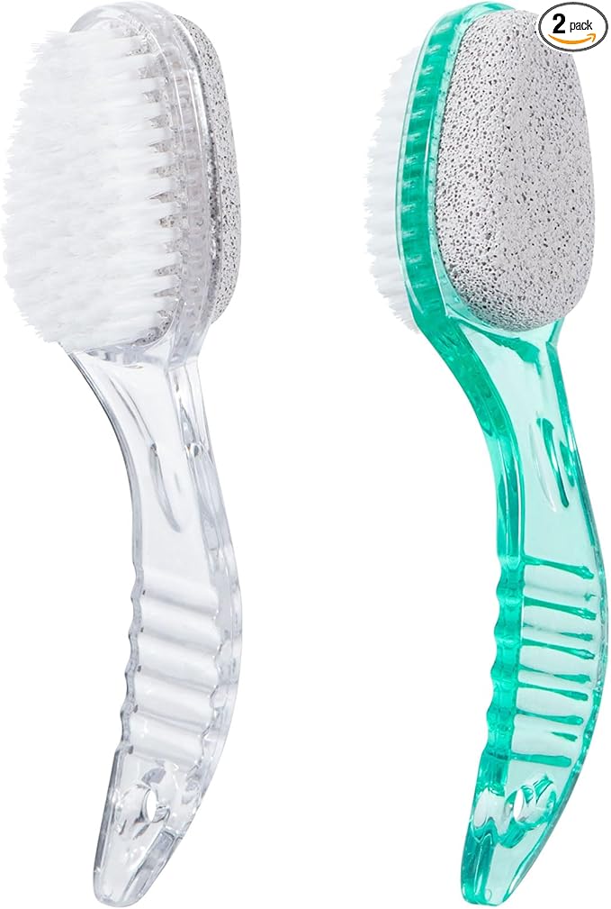 2 Pcs Foot Brush for Shower with Handle 2 in 1,Ooloveminso Large Foot Pumice Stone Brush Scrubber Foot File Calluses Remove Suitable for Horniness Foot Spa,Foot Care Smooth Skin (Green&Transparent)