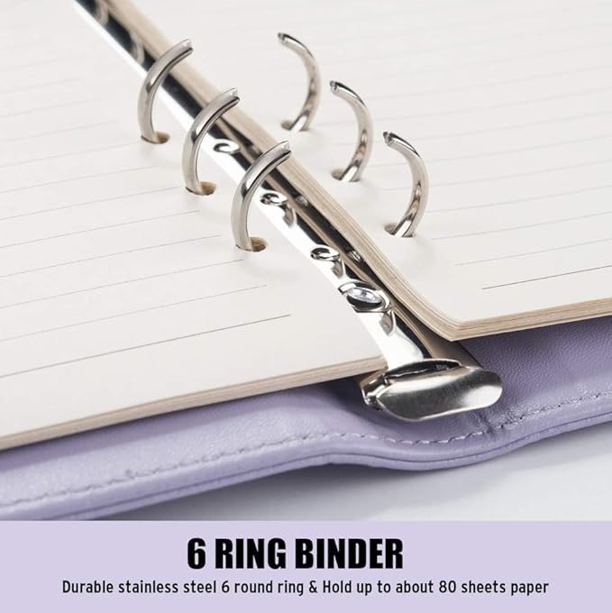 Sooez A5 Notebook Photocard Binder, 6 Ring Planner with Stylish Design, Loose Leaf Personal Organizer Cover with Magnetic Buckle, PU Leather Binder with Soft Colors (Rose Gold)