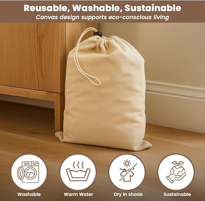 LFH Cotton Shoe Storage Bags with Drawstring, Dustproof Breathable Reusable Organizer, Perfect For Travel, Dorm, Hotel, College, Gym, Easy to Carry, 8"x17" (Pack of 2) - Natural Thanksgiving
