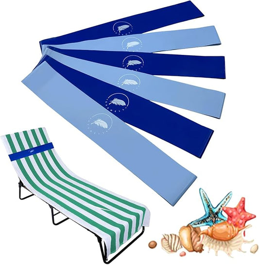 Towel Bands (6 Pack) - Stretch Beach Towel Clips for Beach Cruise Pool Chairs, Lounge Towel Holder Elastic, Cruise Ship Essentials (Blue & Sky Blue)