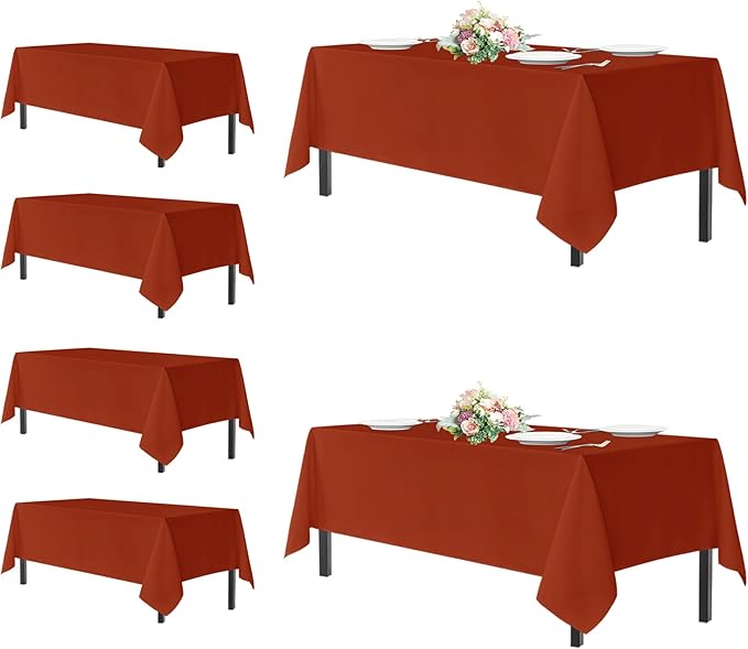sancua Thanksgiving Tablecloths for 6 Foot Rectangle Tables, 6 Pack Burnt Orange - Washable Polyester Fabric Fall Table Cloth for Holiday Party, Birthday, Banquet Reception, 54x108 Inch Rust