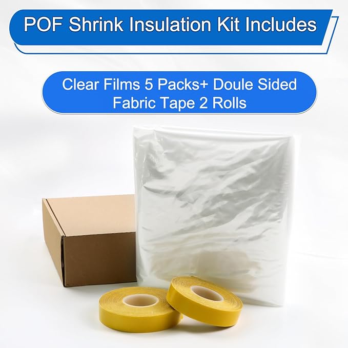 Thermal Shrink Window Insulation Film Kit 5 Pack (47"x315") – Heavy-Duty, Custom-Cut to Size | Blocks Drafts, Saves Energy | Easy DIY Install & Remove with Tape | Fits Home, Office, RV