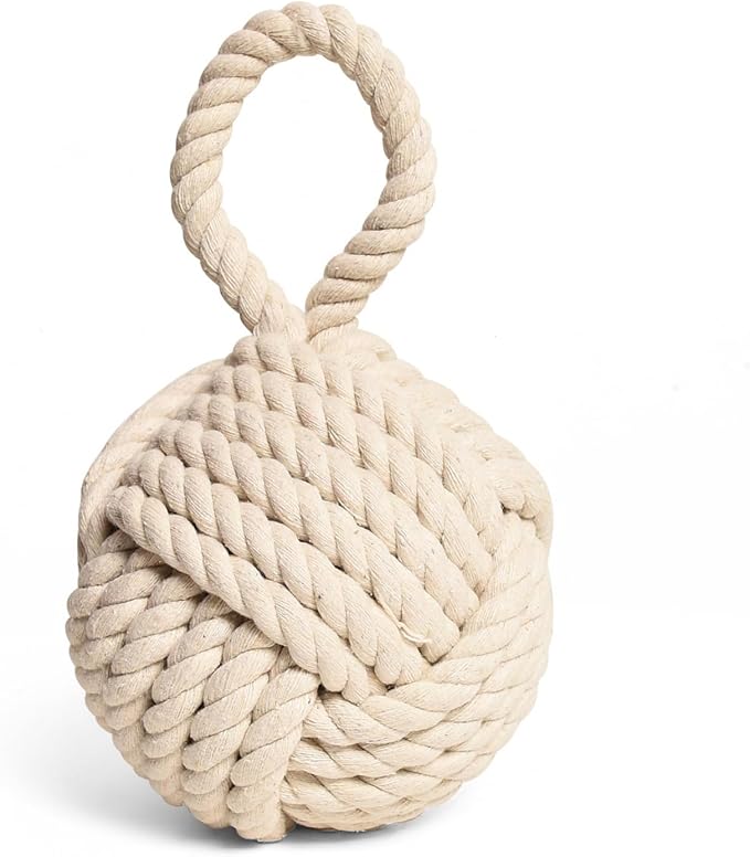 Decorative Door Stop, Weighted Door Stopper for Bottom of Doors, Rope Doorstop, Knot Nautical Doorstopper, Heavy Doorstop for Bedroom, Living Room, Window Wedge, Bookend 6 inch (White)