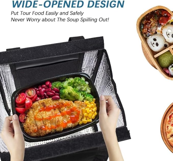 iknoe Insulated Lunch Bag for Women & Adults, 9L Foldable Wide-Open Cooler Bag with Pockets, Leakproof & Portable, for Picnic, Office, Beach (PureBlack)