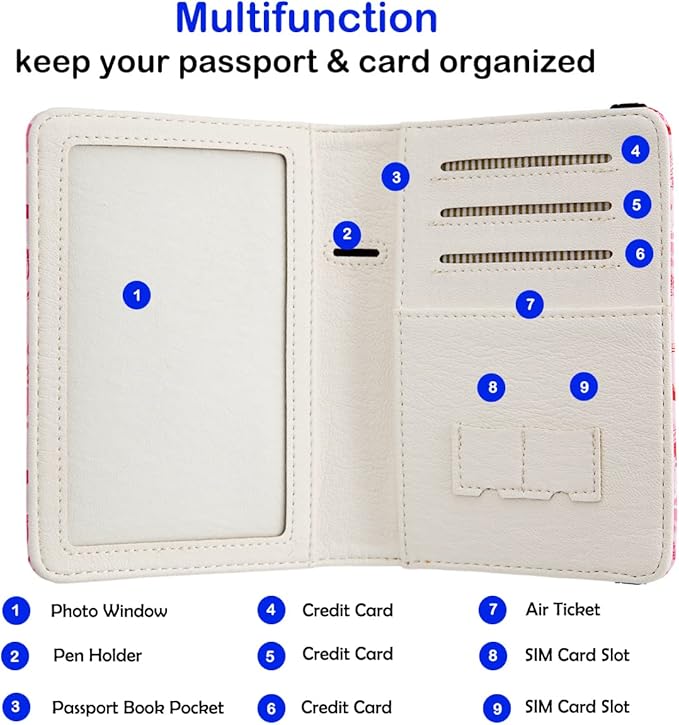 AIRMORS Passport Holder,Travel Organizer Passport Holder Girls Gifts Rfid Passport Photo Cute Passport Book for Women/Men (Airplane)