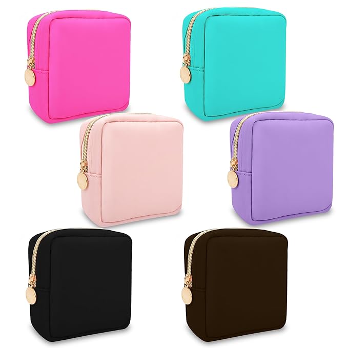 6 Pcs Waterproof Mini Makeup Bag Pouch for Purse,Small Cosmetic Travel Bag Pouch Nylon Toiletry Organizers Bag for Women Girls,Cute Mini Zipper Preppy Coin Purse for School Work Camping Travel