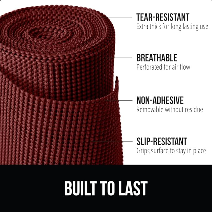 GORILLA GRIP powerGRIP Drawer Shelf and Cabinet Liner, Thick Strong Hold, Non-Adhesive Liners Protect Kitchen Cabinets and Cupboard, Bathroom Drawers, Easy Install, Breathable Mat, 20" x30', Red