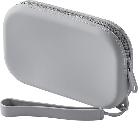 JOVAKIT Small Portable Silicone Makeup Bag for Women, Travel Waterproof Toiletry Cosmetic Bag Gifts for Women, Zipper Closure Makeup Case with Handle (Dark Grey)