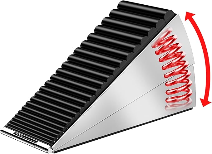 ZDZQJIA Heavy Duty Door Stoppers for Bottom of Door - Adjustable Spring Large Door Stop Wedge, Anti-Slip Rubber Grip,3" High Metal Doorstop Suits Carpet,Tile,Commercial,Home-Silver1Pc+1 Wall Protector