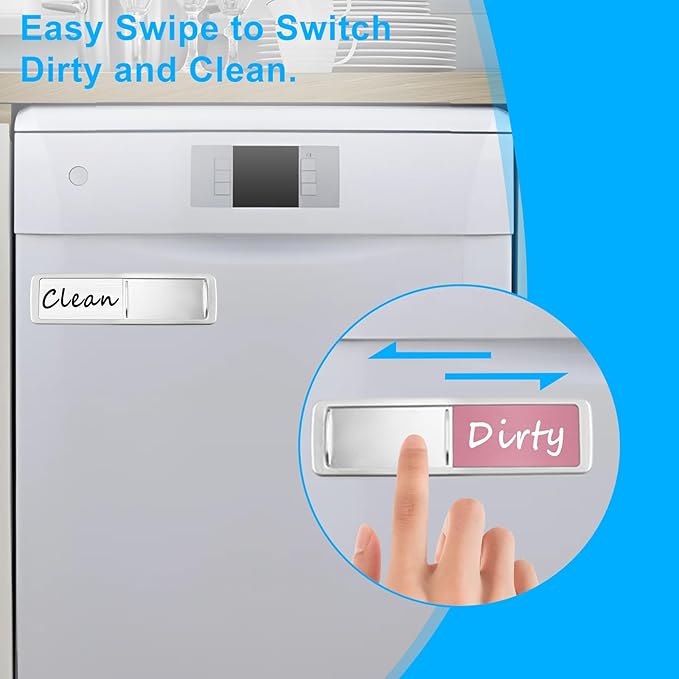 Dishwasher Magnet Clean Dirty Sign, Slide Strong Clean and Dirty Refrigerator Magnet Indicator for Dishwasher, Non-Scratch, Easy to Read, Self-Adhesive Stickers for Non-Magnetic Dishwasher（Pink White）
