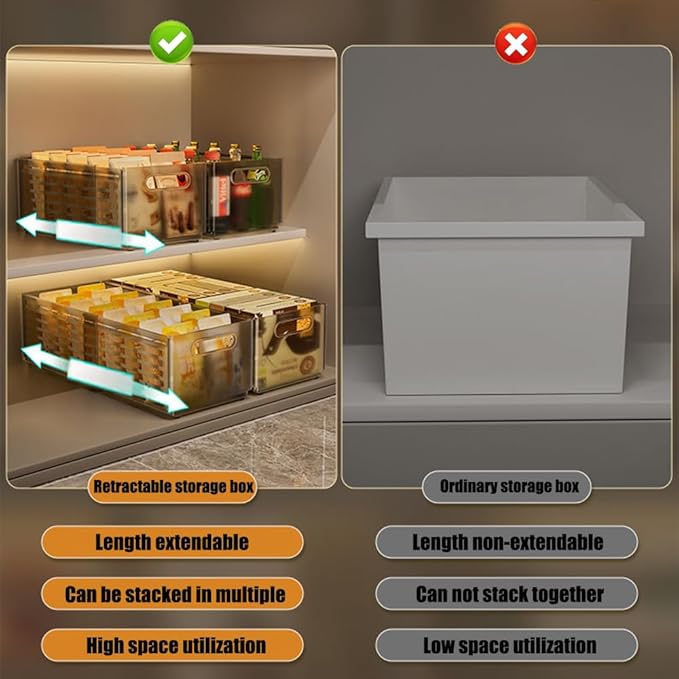 Foldable Storage Bins, 2 Pack Plastic Expandable Boxes for Organizing, Adjustable from 11-18.8" Drawer Organizers Separators Dividers for Bedroom Kitchen Utensils Tools Closet, Small Grey