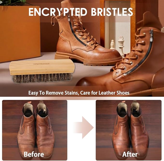 Shoe Brush, Horsehair Shoe Brush Shoe Cleaning Brush Boot Brush for Leather, Shoe Brushes Shoe Shine Brush Brush Shoe Polish Brush for Cleaning and Care Leather Shoes Clean Dauber Applicators