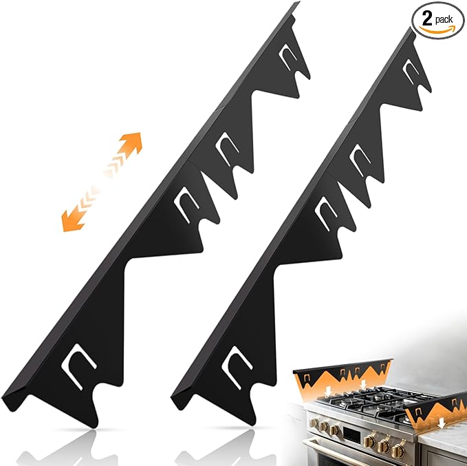 Stainless Steel Stove Gap Covers (2PCS), Stove Gap Filler for Kitchen Oven Counter Side Gap, Range Trim Kit, Easy Clean and Heat Resistant, Adjustable Length 13.8" to 27.5" 1