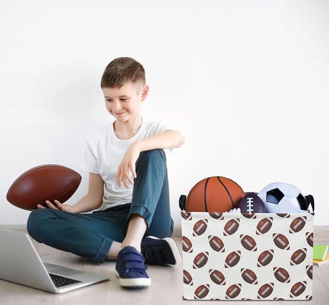 Rectangle Rugby Storage Basket with Handles, Collapsible Toys Bin, Cute Books Box,Room Decor(Rugby)